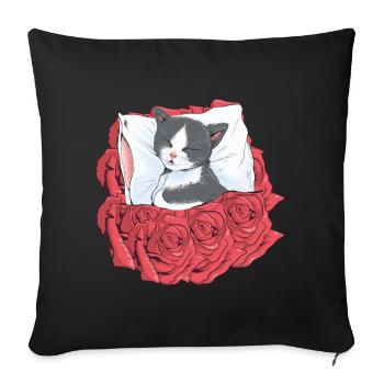 Chat Roses Chats endormis Chaton Bonne nuit - Housse de coussin décorative 45 x 45 cm - noir - Devant