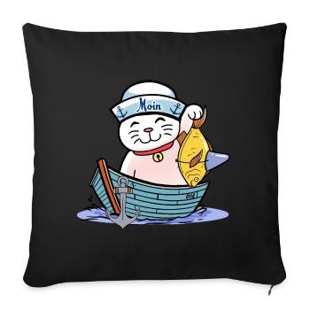 maritim Katze Katzen Matrose Moin Fisch Fischer - Sofakissenbezug 45 x 45 cm - Schwarz - Vorne