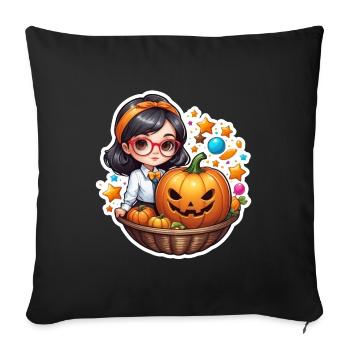 Filles Halloween Citrouille Panier - Housse de coussin décorative 45 x 45 cm - noir - Devant