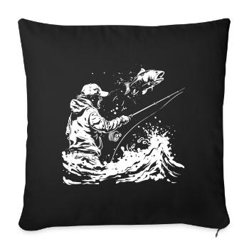 Croquis de pêche - Housse de coussin décorative 45 x 45 cm - noir - Devant