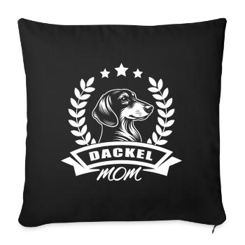 "Dachshund Mom" design with banner and wreath of wheat - Sofa pillowcase 17,3'' x 17,3'' (45 x 45 cm) - black - Front