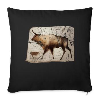 Aurochs image primitive de la grotte du bétail - Housse de coussin décorative 45 x 45 cm - noir - Devant