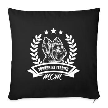 « Yorkshire Terrier Mom » avec bannière et couronne de blé - Housse de coussin décorative 45 x 45 cm - noir - Devant