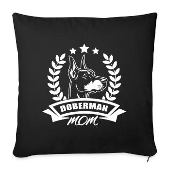 « Doberman Mom » - avec bannière et couronne de blé - Housse de coussin décorative 45 x 45 cm - noir - Devant