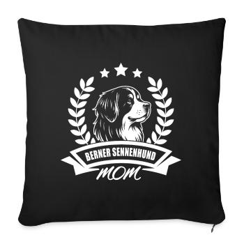 "Berner Sennenhund Mom" mit Banner und Ährenkranz - Sofakissenbezug 45 x 45 cm - Schwarz - Vorne