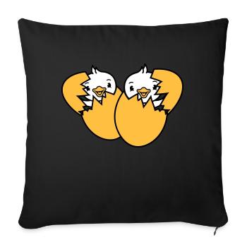 2 Birds Two Chicks Egg Hatch Born Eggshell - Sofa pillowcase 17,3'' x 17,3'' (45 x 45 cm) - black - Front