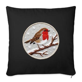 Robin embroidered on a twig (printed) - Sofa pillowcase 17,3'' x 17,3'' (45 x 45 cm) - black - Front