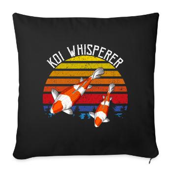 Humour vintage du Coucher de Koi Whisperer sur l’étang de carpes Koi - Housse de coussin décorative 45 x 45 cm - noir - Devant