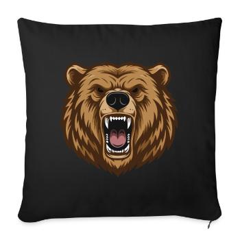 Grizzly_Head_Ours_Rugissant_Portrait - Housse de coussin décorative 45 x 45 cm - noir - Devant