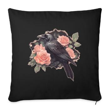 Raven with roses - Sofa pillowcase 17,3'' x 17,3'' (45 x 45 cm) - black - Front
