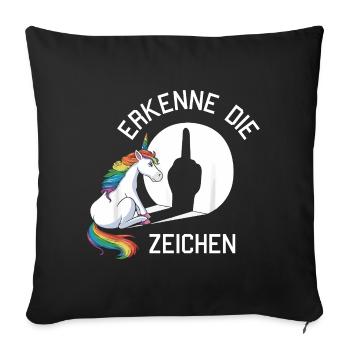 erkenne die Zeischen lustiges Einhorn - Sofakissenbezug 45 x 45 cm - Schwarz - Vorne