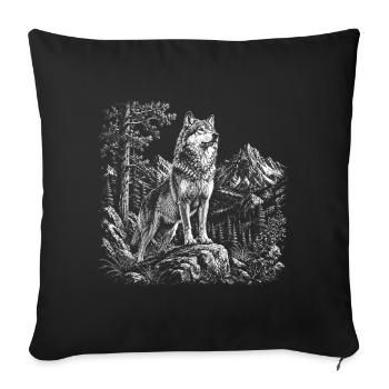 Loup fier dans un paysage montagneux sauvage - Housse de coussin décorative 45 x 45 cm - noir - Devant