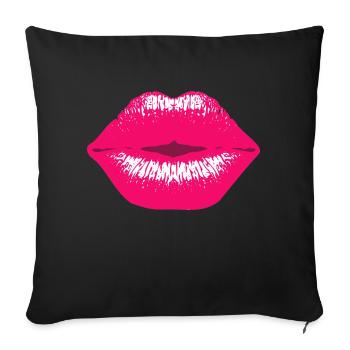 Pinker Kussmund Lipstick Lippenstift Schmatzer lip - Sofakissenbezug 45 x 45 cm - Schwarz - Vorne