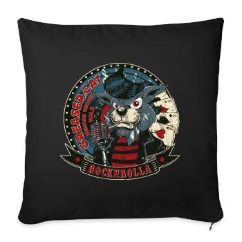 SINGING CATER Funny rockabilly cat gift - Sofa pillowcase 17,3'' x 17,3'' (45 x 45 cm) - black - Front