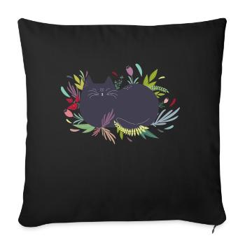 Cat in the Flowergarden - Sofakissenbezug 45 x 45 cm - Schwarz - Vorne