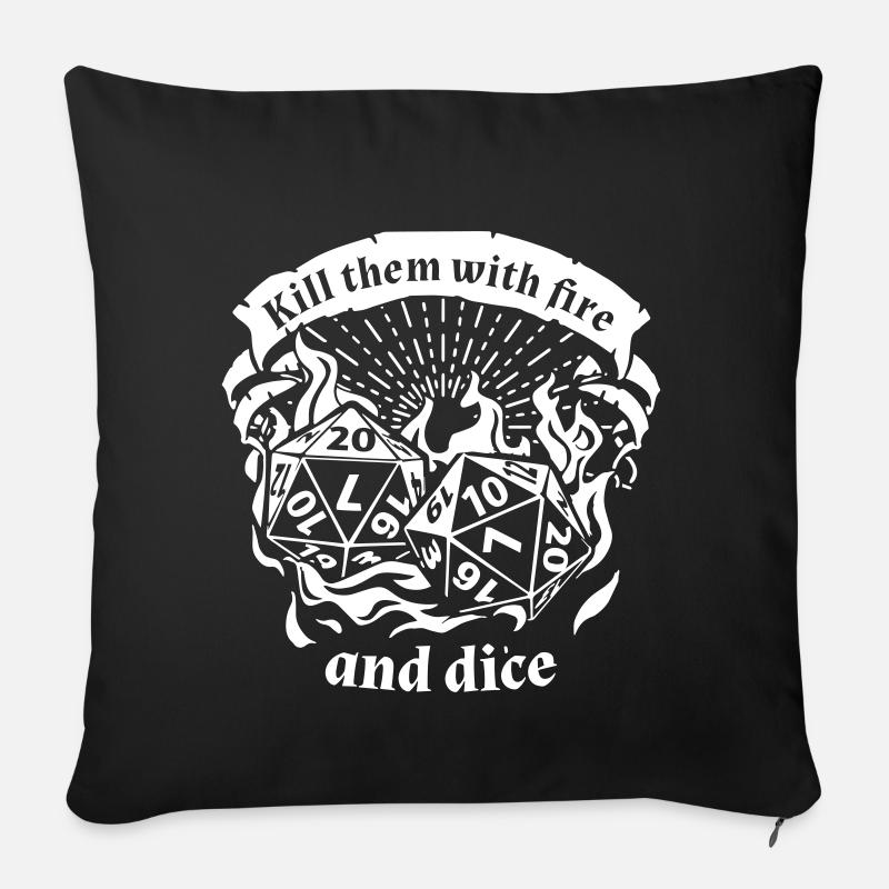 Feu et dés - Chemise de jeu de rôle - Housse de coussin décorative 45 x 45 cm - noir
