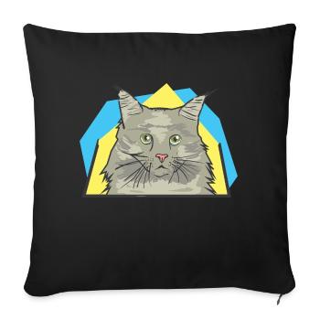 Chatte aux cheveux longs semble surpris - Housse de coussin décorative 45 x 45 cm - noir - Devant