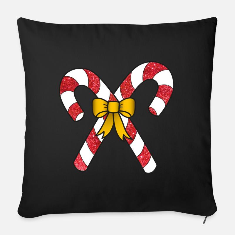 Christmas Kitsch Glitter Effect Candy Canes | Red - Sofa pillowcase 17,3'' x 17,3'' (45 x 45 cm) - black