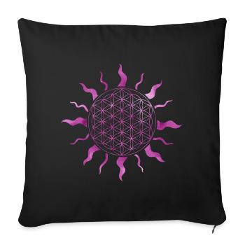 Flower of Life Sun Mandala Watercolor Pink - Sofa pillowcase 17,3'' x 17,3'' (45 x 45 cm) - black - Front