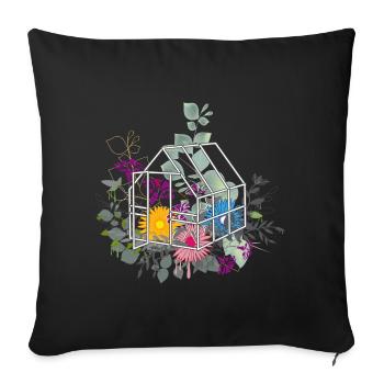 Serre avec des fleurs et des plantes luxuriantes - Housse de coussin décorative 45 x 45 cm - noir - Devant
