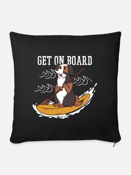 Stand up paddling dog on SUP board surfboard - Sofa pillowcase 17,3'' x 17,3'' (45 x 45 cm) - black