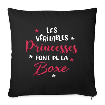 Cadeau fille femme boxeuse boxe - Housse de coussin décorative 45 x 45 cm - noir - Devant