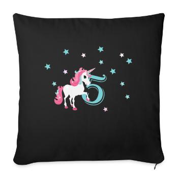 Fille Licorne 5ème anniversaire - Housse de coussin décorative 45 x 45 cm - noir - Devant