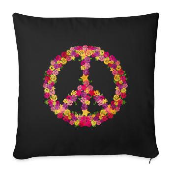 Flower-Power Peace Symbol Retro Vibes - Sofa pillowcase 17,3'' x 17,3'' (45 x 45 cm) - black - Front