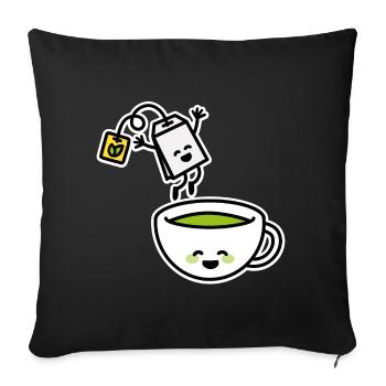 Funny Matcha Green Tea Kawaii Cartoon Teacup - Sofa pillowcase 17,3'' x 17,3'' (45 x 45 cm) - black - Front