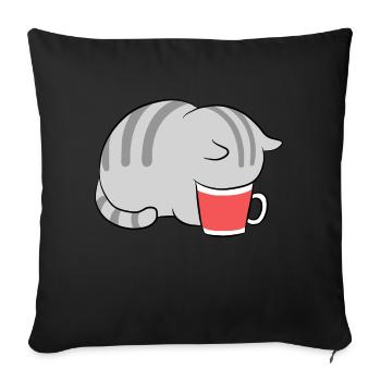 Kawaii Cat in Coffee Japanese Neko Kitten - Sofa pillowcase 17,3'' x 17,3'' (45 x 45 cm) - black - Front