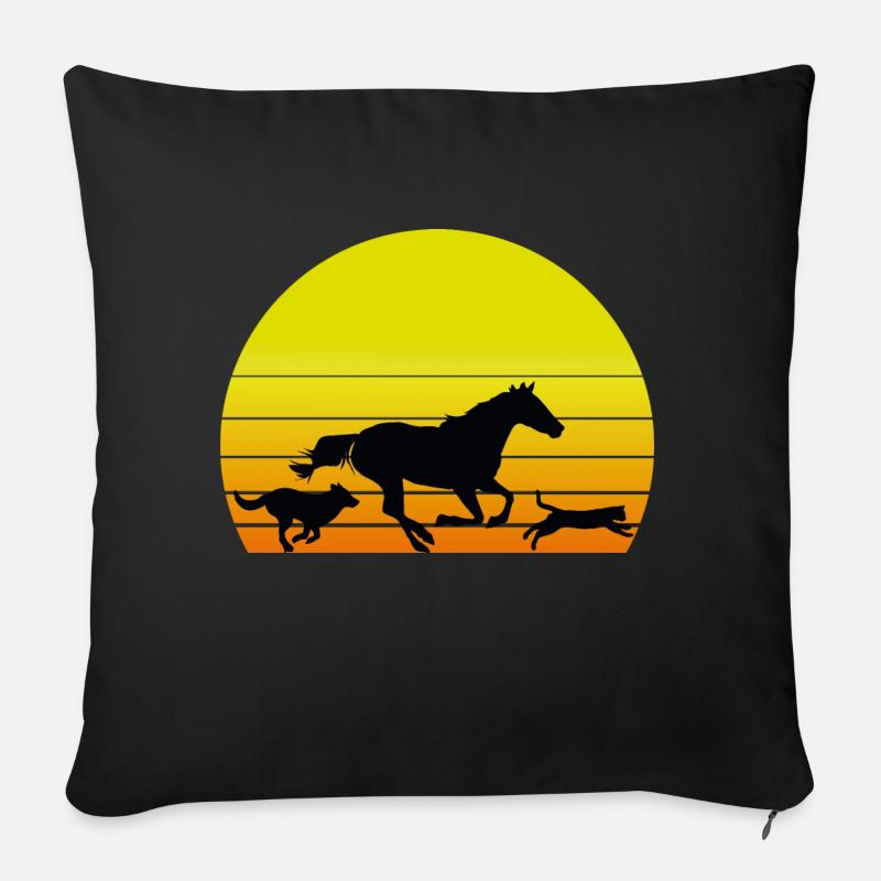 Hund Pferd Katze Sonne - Sofakissenbezug 45 x 45 cm - Schwarz