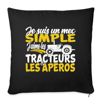 j'aime les tracteurs et les apéros - Housse de coussin décorative 45 x 45 cm - noir - Devant