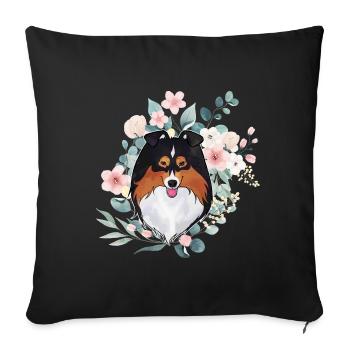 Sheltie black tri flowers - Sofa pillowcase 17,3'' x 17,3'' (45 x 45 cm) - black - Front