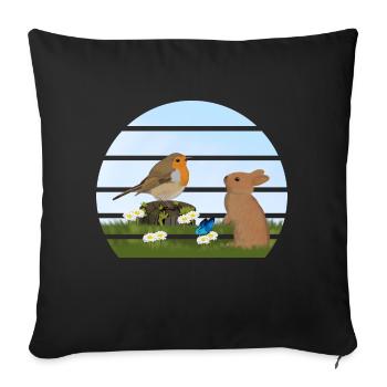 Robin Bird Rabbit Easter Spring - Sofa pillowcase 17,3'' x 17,3'' (45 x 45 cm) - black - Front