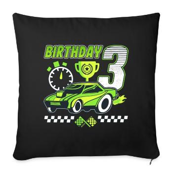 3. Geburtstag Rennwagen 3 Jahre alt Rennfahrer - Sofakissenbezug 45 x 45 cm - Schwarz - Vorne