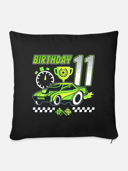 11ème anniversaire voiture de course 11 ans pilote de course - Housse de coussin décorative 45 x 45 cm - noir