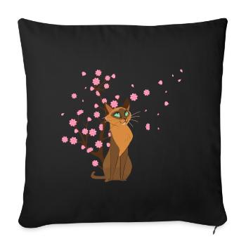 Cherry Blossom Cat Animal Japanese Sakura Flower - Sofa pillowcase 17,3'' x 17,3'' (45 x 45 cm) - black - Front