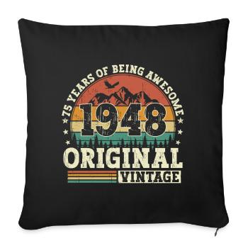Cadeau d’anniversaire de 75 né en 1948 - Housse de coussin décorative 45 x 45 cm - noir - Devant