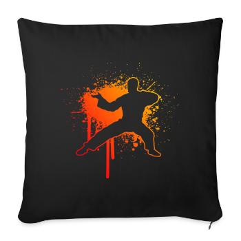 Arts martiaux féminins Kung Fu Kungfu Wushu - Housse de coussin décorative 45 x 45 cm - noir - Devant