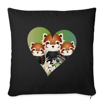 magical red panda bear family with green heart - Sofa pillowcase 17,3'' x 17,3'' (45 x 45 cm) - black - Front