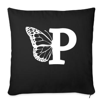 lettre p papillon - Housse de coussin décorative 45 x 45 cm - noir - Devant