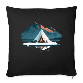 Tente autour du feu de camp dans les montagnes avec de la neige - Housse de coussin décorative 45 x 45 cm - noir - Devant