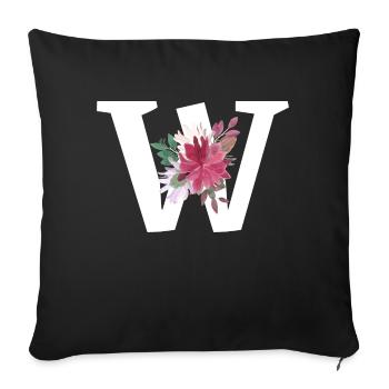 Letter w floral - Sofa pillowcase 17,3'' x 17,3'' (45 x 45 cm) - black - Front