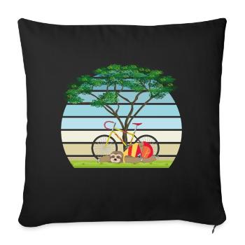 Faultier mit Fahrrad schläft nach Fahrt unter Baum - Sofakissenbezug 45 x 45 cm - Schwarz - Vorne