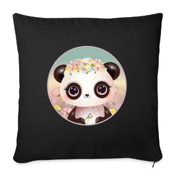 Cute panda on a flower meadow in spring - Sofa pillowcase 17,3'' x 17,3'' (45 x 45 cm) - black - Front