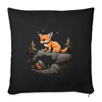 Fox Head Forest Animal Nature Trees Baby Fox - Sofa pillowcase 17,3'' x 17,3'' (45 x 45 cm) - black - Front