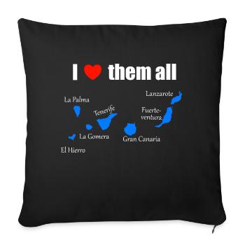 Je les aime tous - Îles Canaries - Housse de coussin décorative 45 x 45 cm - noir - Devant