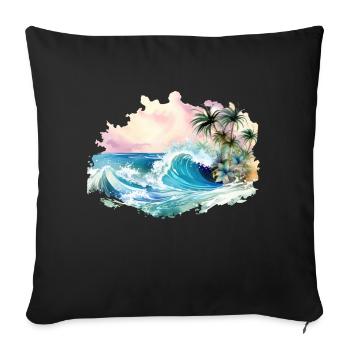 Wave, Île tropicale, Sea Beach Palm Trees Vacances - Housse de coussin décorative 45 x 45 cm - noir - Devant