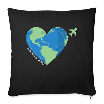 Heart traveler -travel addict - Sofa pillowcase 17,3'' x 17,3'' (45 x 45 cm) - black - Front