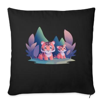 Playing Tiger Cubs (Dreamy Animals Collection) - Sofa pillowcase 17,3'' x 17,3'' (45 x 45 cm) - black - Front
